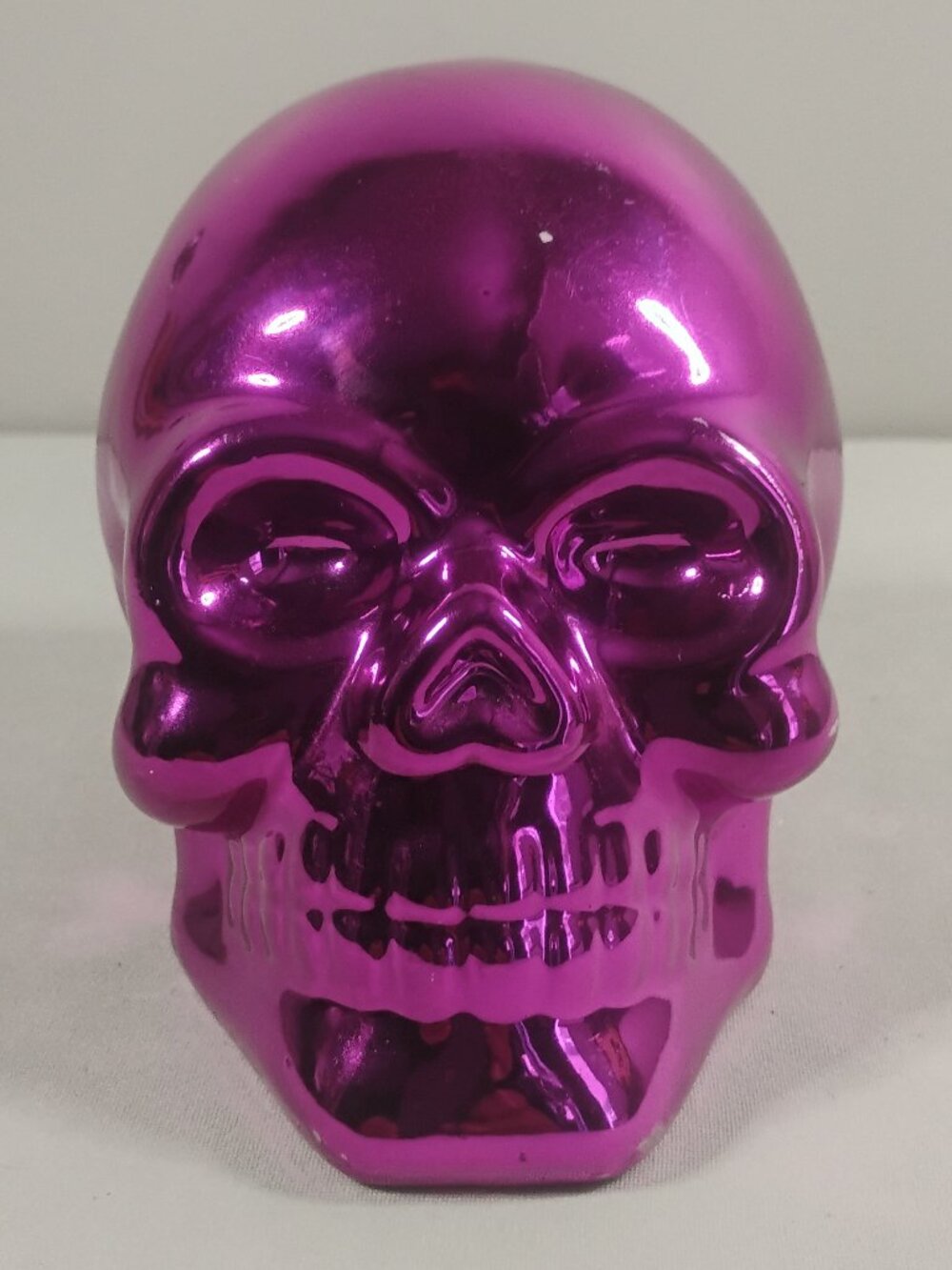 Halloween Table Decor Shiny Metallic Purple Skull Figurine Glam